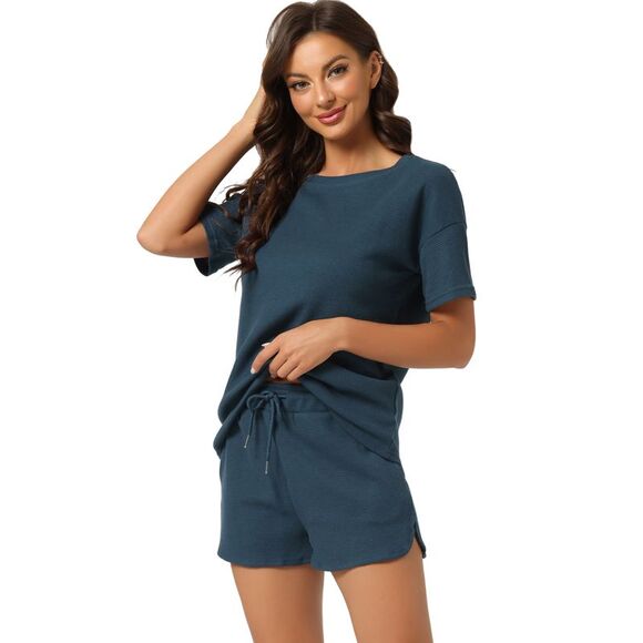 cheibear Other - Women Lounge Sets Pullover Jogger Outfit Summer Casual Tracksuits Blue
